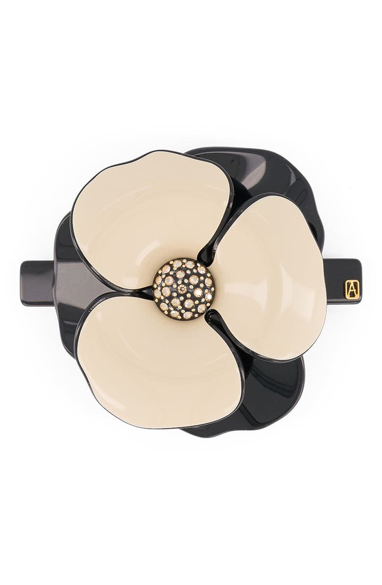 Alexandre de Paris Camelia acetate barette, Main, color, Beige And Black