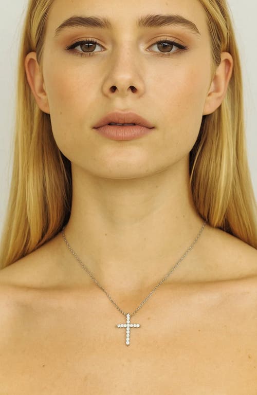 Hollywood Sensation Timeless Grace Cz Cross Pendant Necklace In Metallic