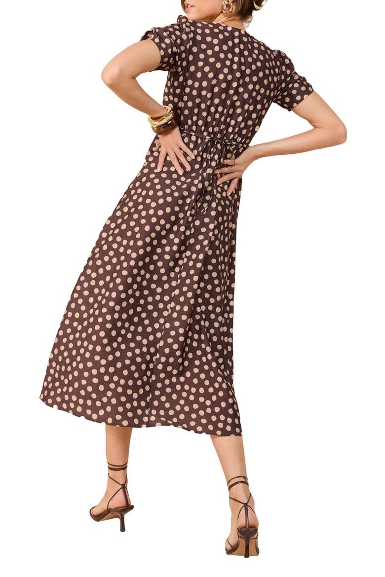 Polka Dot Fit & Flare Midi Dress, Alternate, color, BROWN