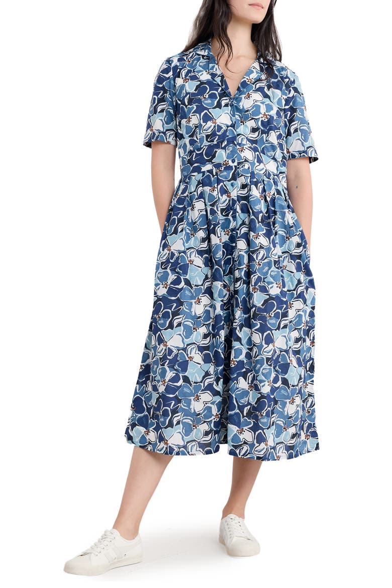 Floral Print Organic Cotton Midi Shirtdress, Main, color, CAMPION BLOOM WASHED MARINE