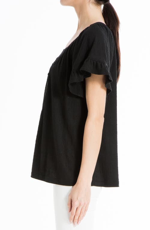 Max Studio Embellished Yoke Flutter Sleeve Top In Black