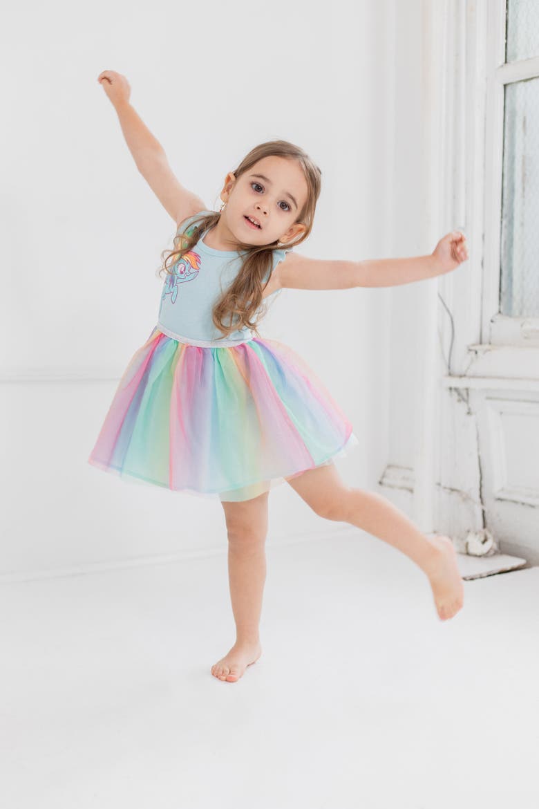 Rainbow Dash Short Sleeve Tulle Dress, Alternate, color, Blue