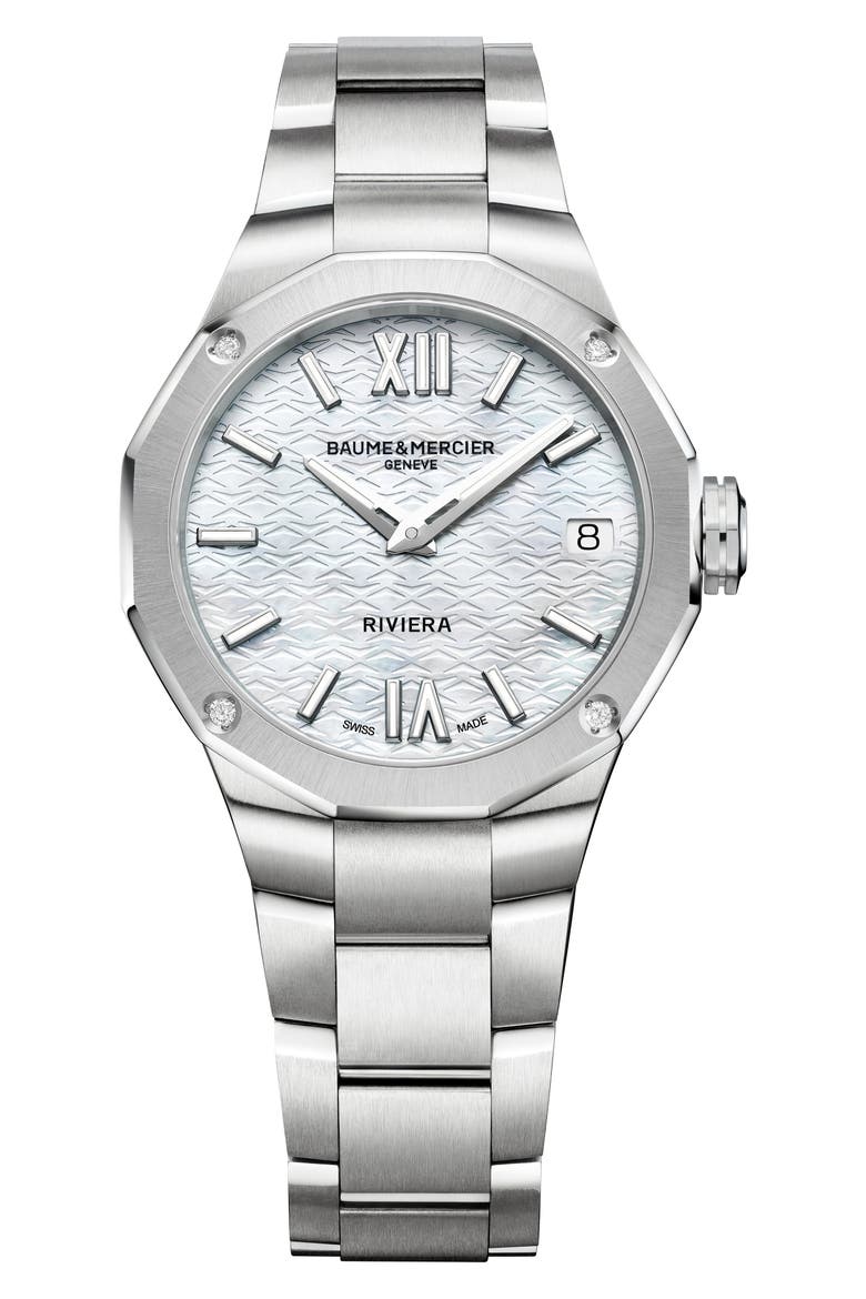Riviera 10729 Mother-of-Pearl & Diamond Bracelet Watch, 33mm, Main, color, MOTHER OF PEARL