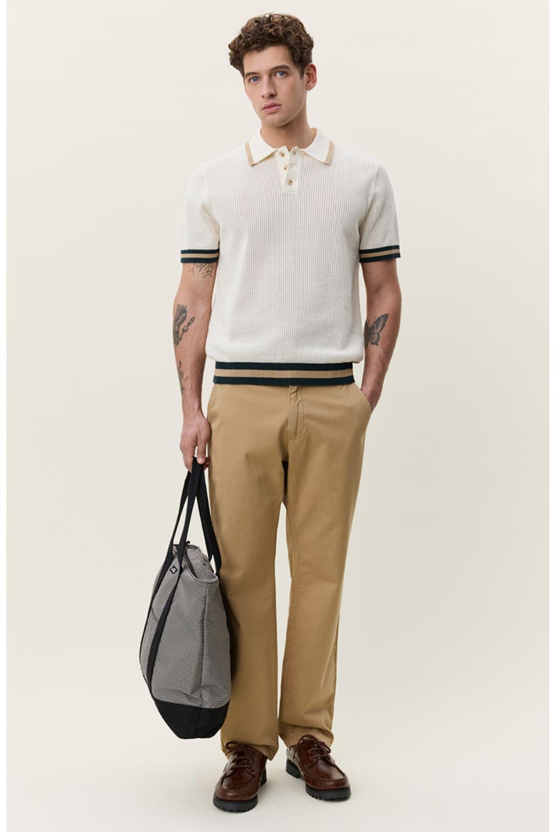Openwork Cotton Polo Sweater, Alternate, color, EGGNOG WHITE
