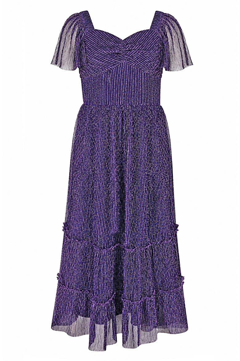 Kids' Metallic Tiered Plissé Maxi Party Dress, Main, color, PURPLE