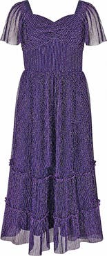 Zunie Kids' Metallic Tiered Plissé Maxi Party Dress