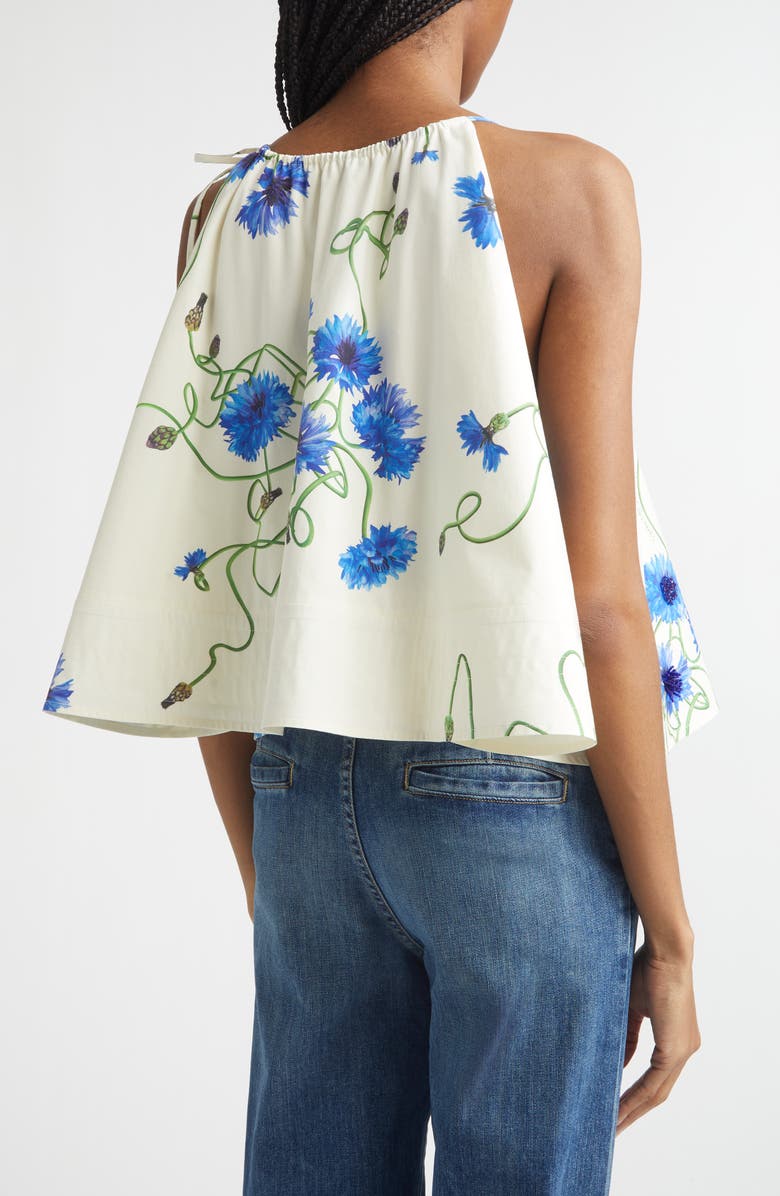 Stella McCartney Embellished Floral Print A-Line Halter Top, Alternate, color, Cornflower