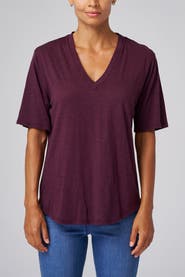 Franne Golde Slub Jersey V-Neck Elbow Sleeve Tee