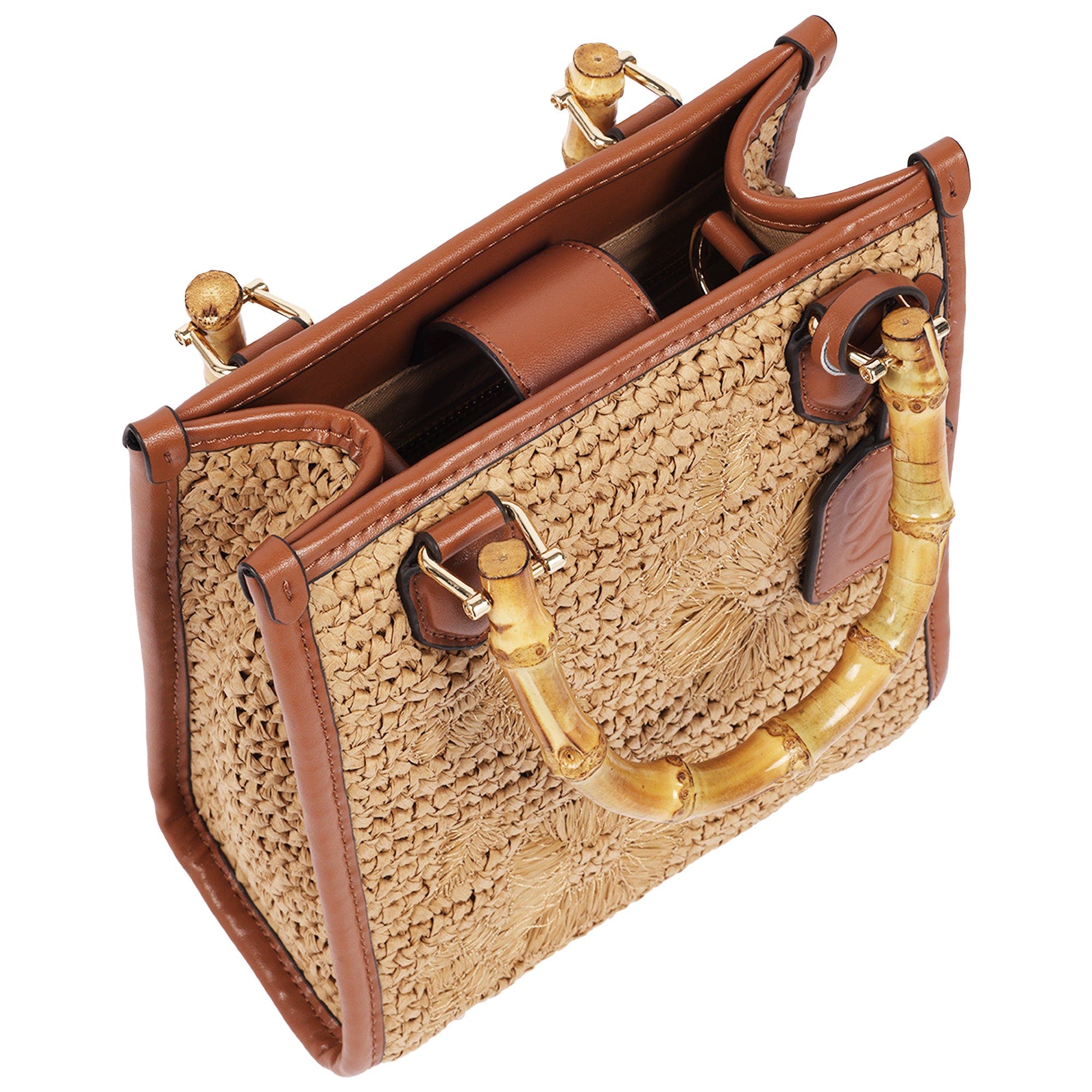 Celine Floral Embroidery Tote Cognac, Alternate, color, COGNAC