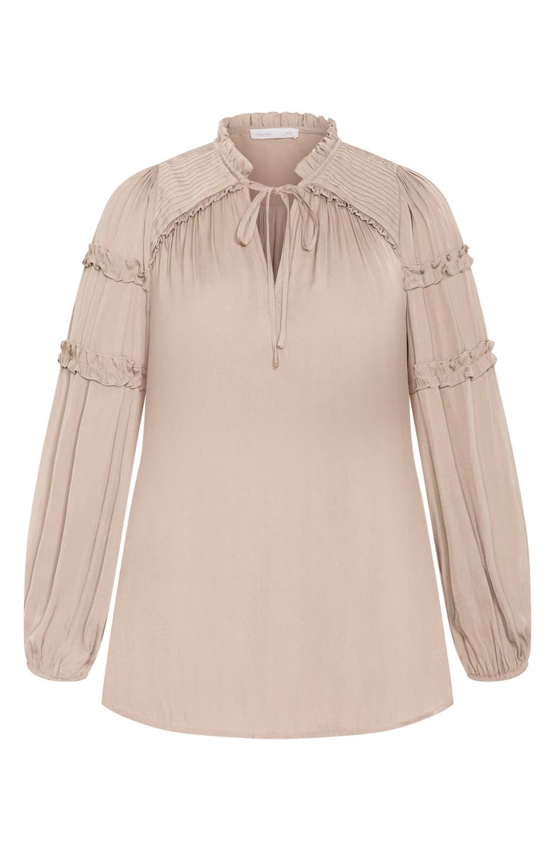 City Chic Ruffle Puff Sleeve<br />Peasant Blouse, Alternate, color, Stone
