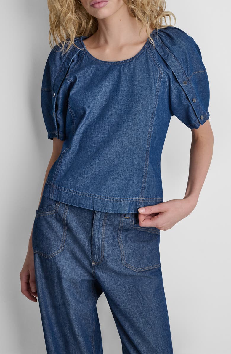 DKNY Crosby Lantern Sleeve Denim Top, Main, color, Crosby Wash