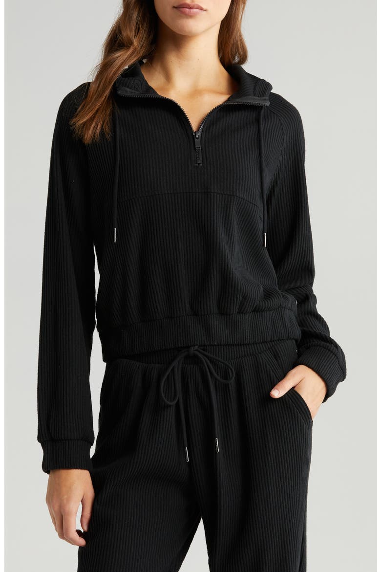 Cozy Rib Half Zip Hoodie, Main, color, BLACK