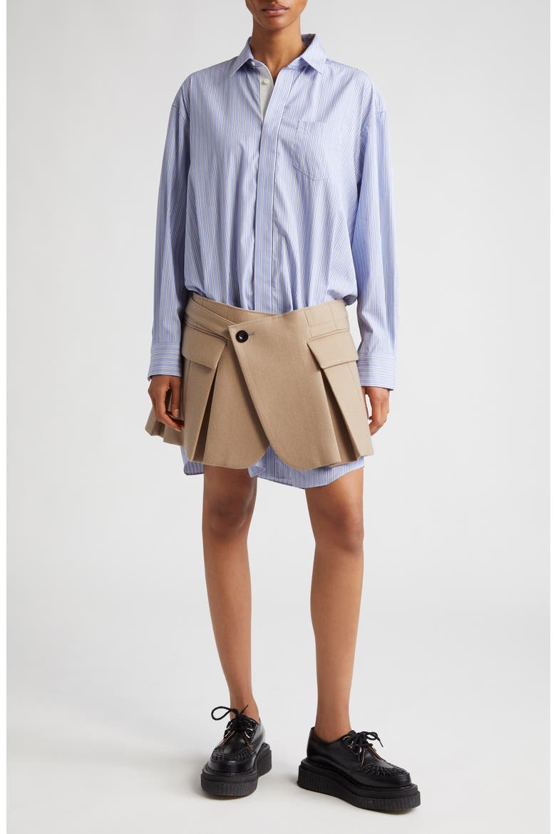 Thomas Mason Cotton Poplin & Wool Shirtdress, Main, color, L/ BLUE STRIPE BEIGE