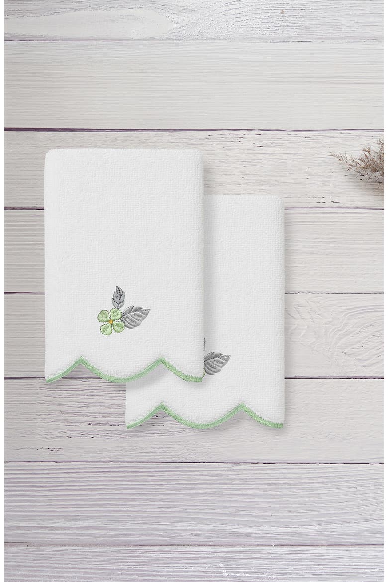 Hydea Scalloped Set of 2 Embroidered Washcloths, Alternate, color, WHITE/ GREEN
