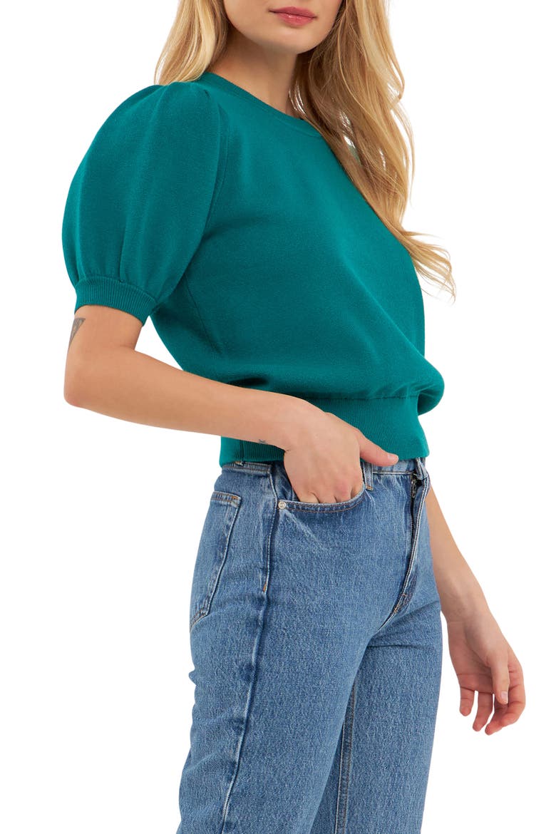 Puff Sleeve Sweater, Alternate, color, EMERALD