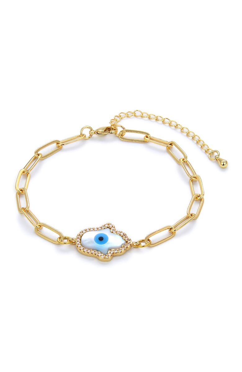 EYE CANDY LOS ANGELES CZ Trim Hamsa Charm Chain Link Bracelet, Main, color,