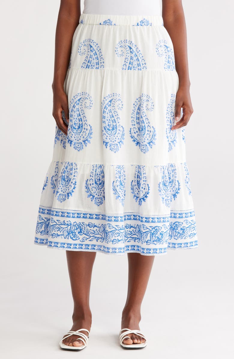 Lucky Brand Paisley Print Tiered Cotton Maxi Skirt, Main, color,