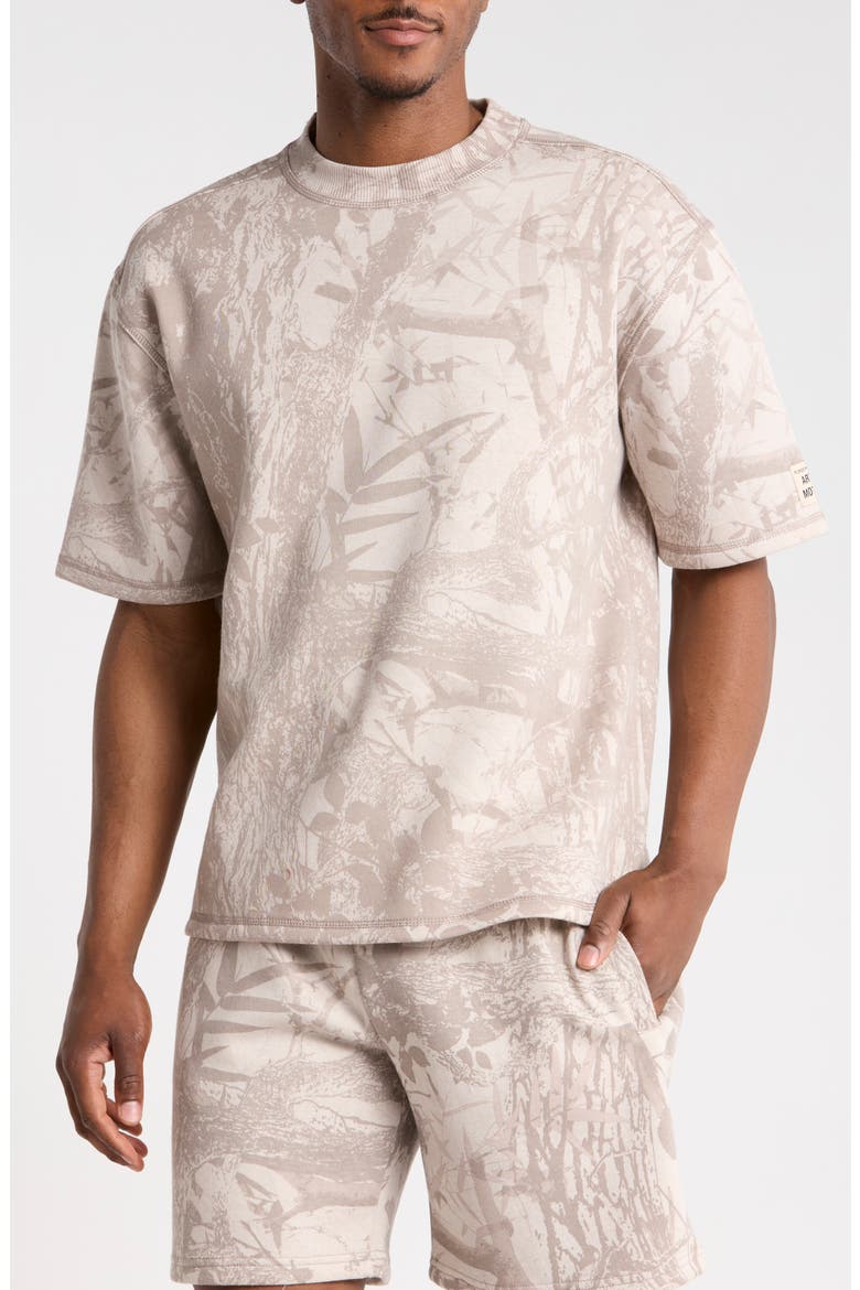 Tonal Leaves Fleece T-Shirt, Main, color, TONAL LEAVES