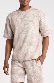 FLEECE FACTORY Tonal Leaves Fleece T-Shirt