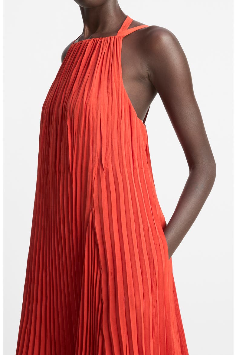 Pleated A-Line Halter Dress, Alternate, color, BRICK ROSE