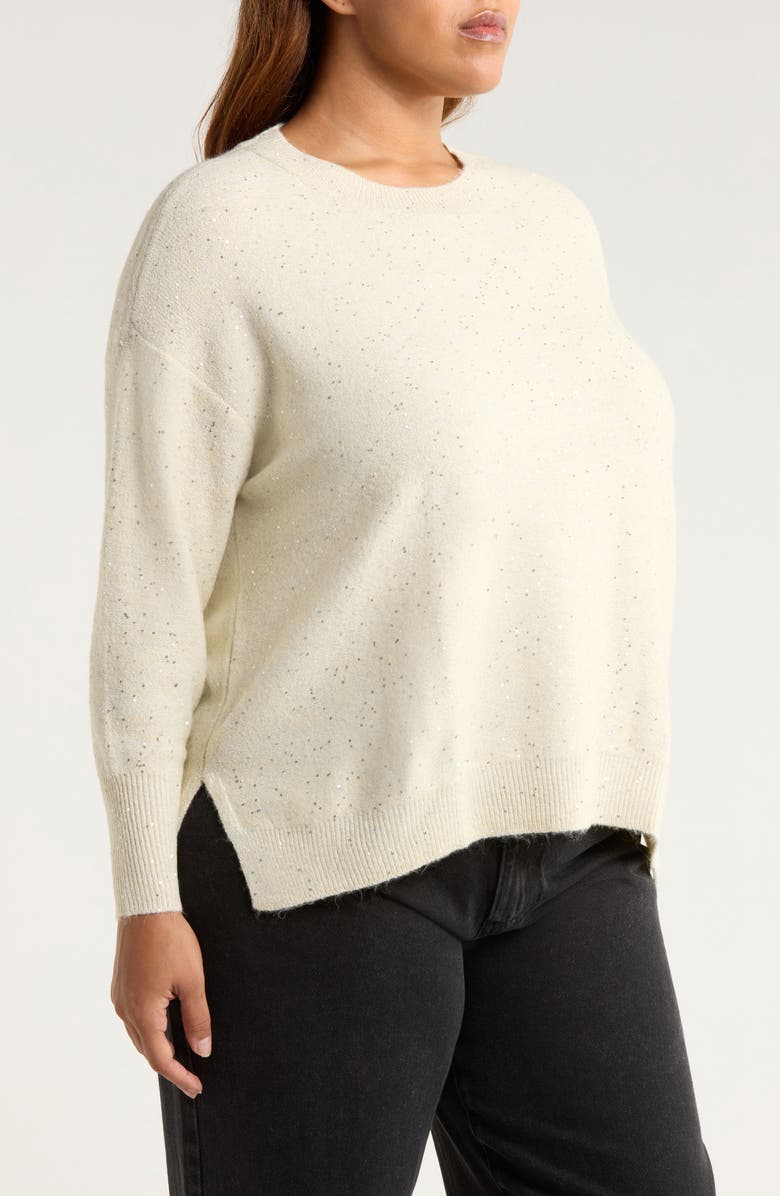 Vince Camuto Sequin Accent Creweck Sweater, Alternate, color, Cream Puff