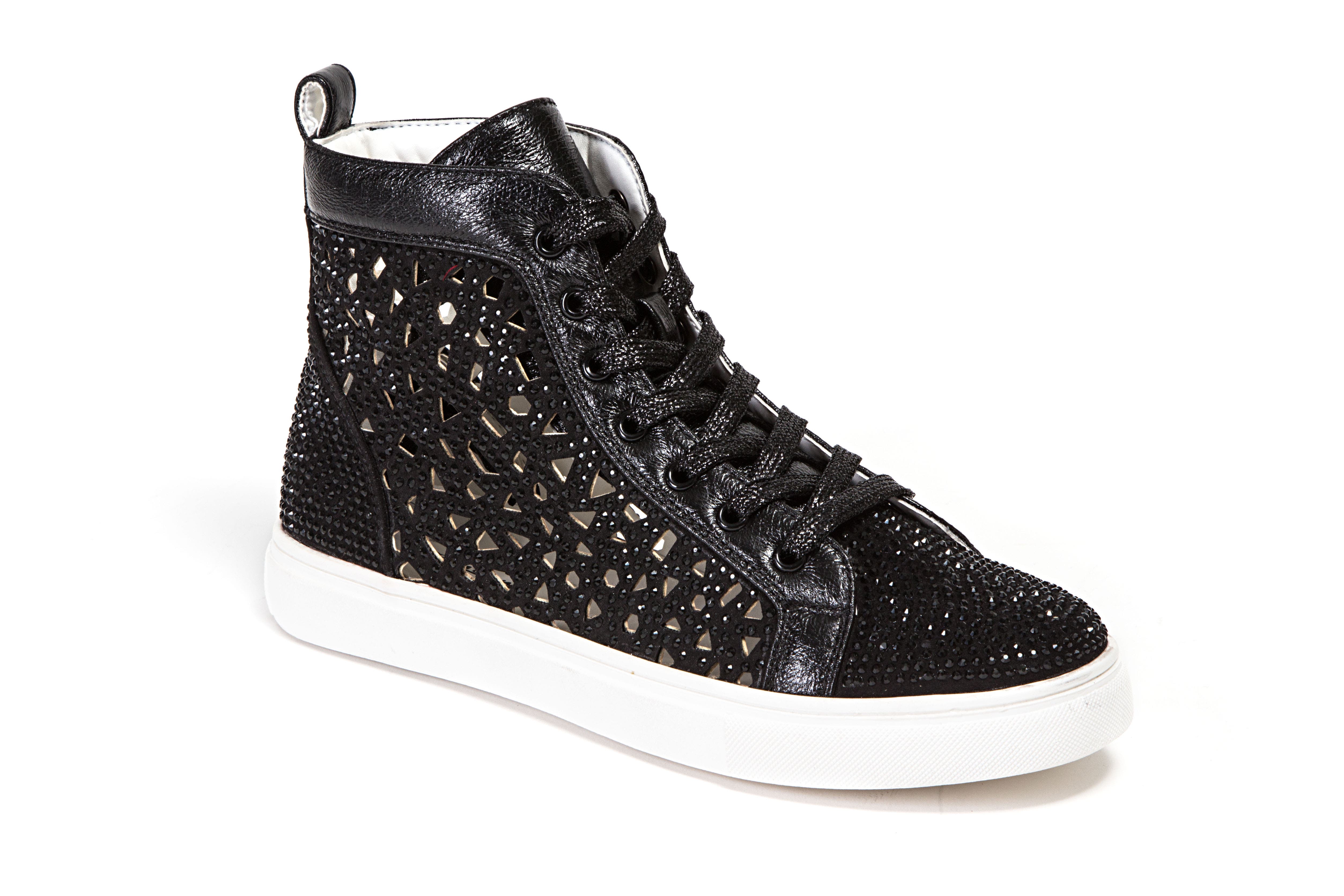 LADY COUTURE Laser Cut High Top  Sneaker With Rhinestones, Main, color, 