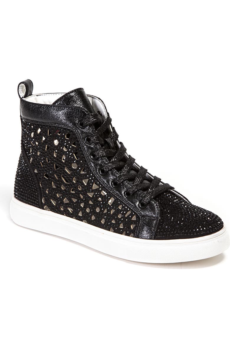 LADY COUTURE Laser Cut High Top Sneaker With Rhinestones, Main, color,