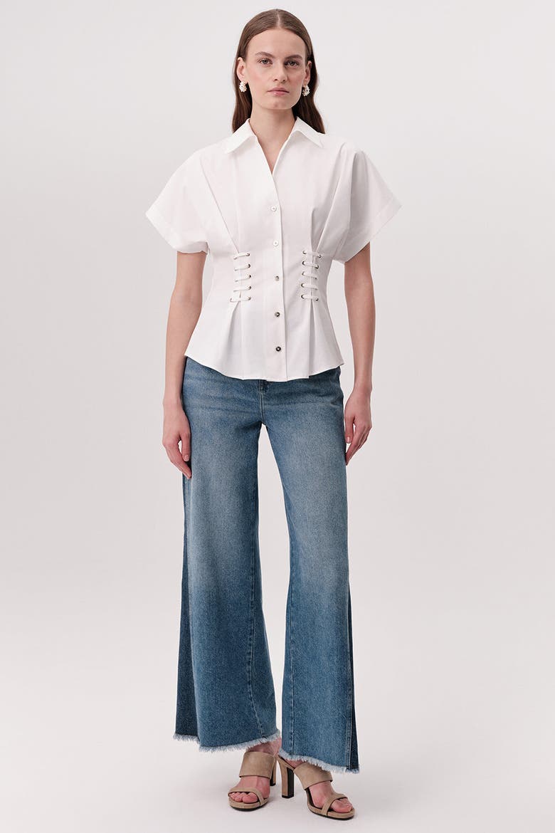 Mollie Shirt Collar Front Tie Fitted Shirt, Alternate, color, Ecru