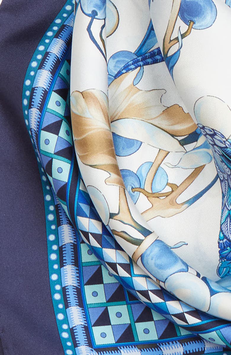 FERRAGAMO Animals Print Silk Square Scarf, Alternate, color, Avorio/Navy/Turchesi