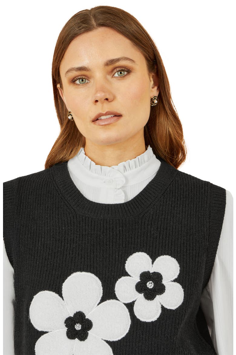 Knitted Floral Sleeveless Sweater Vest, Alternate, color, Black