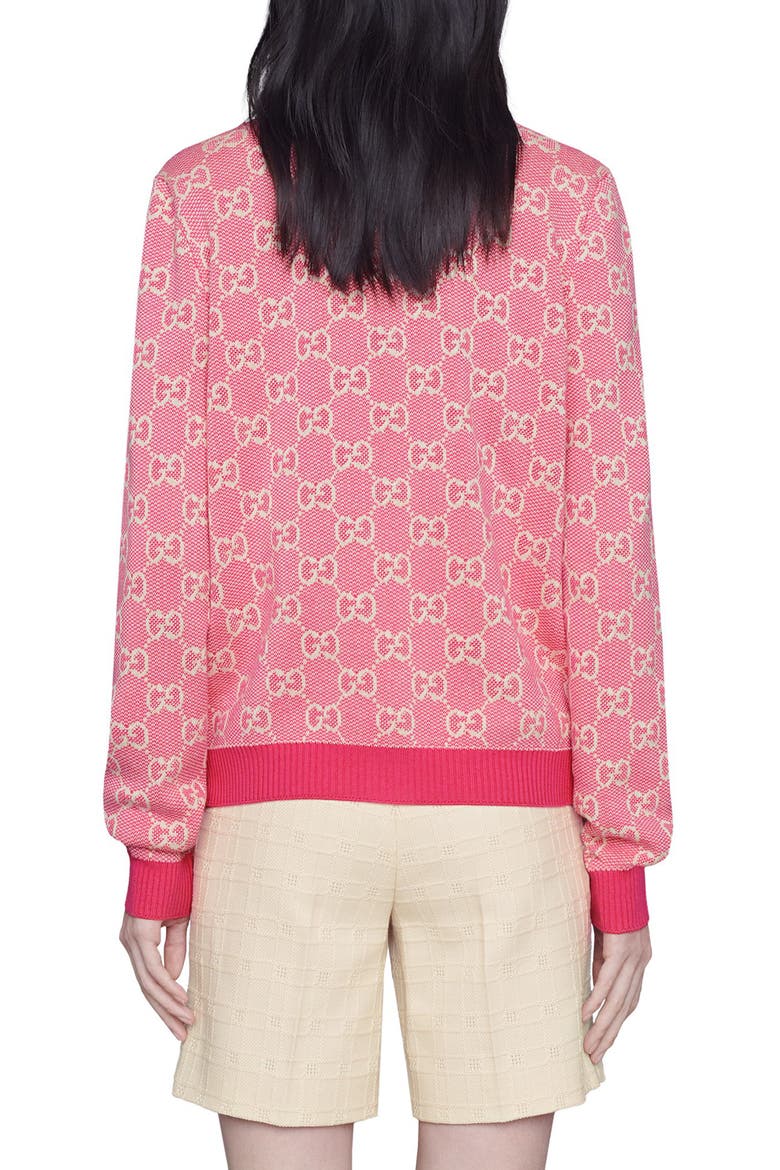GG Logo Jacquard Wool Blend Cardigan, Alternate, color, FUCHSIA/ WHITE
