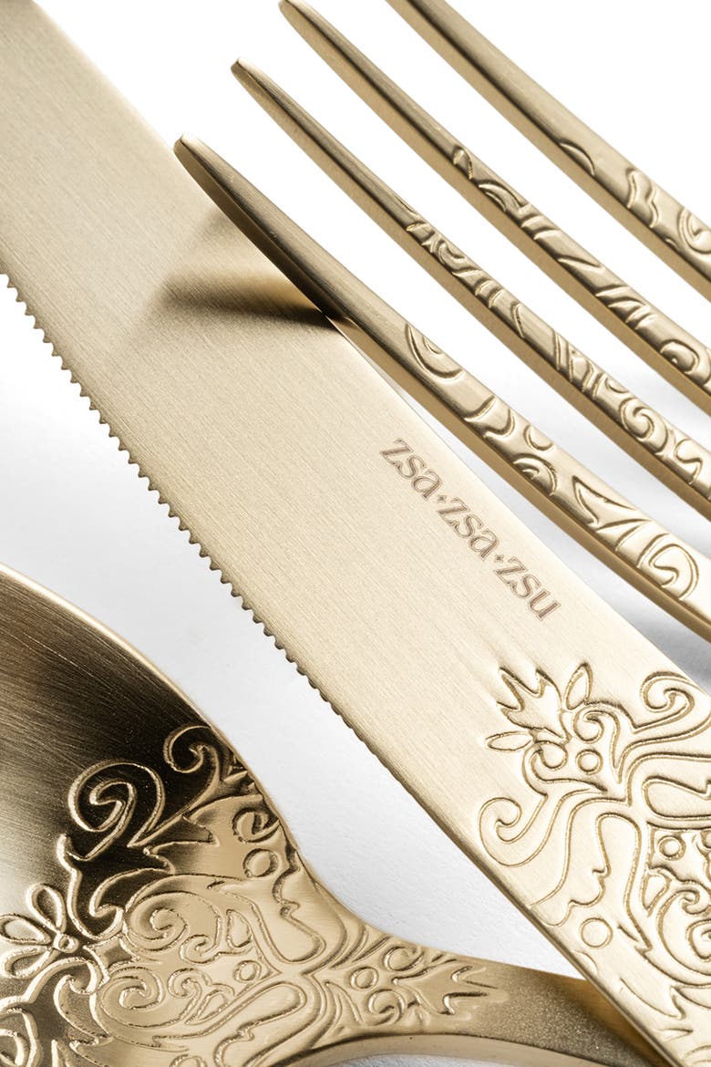 Dume Patterned Stainless Steel Dessert Knife Set of 4, Alternate, color, Champagne