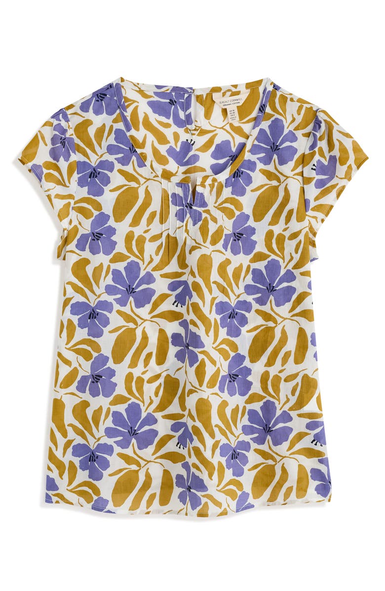 Seasalt Cornwall Garden Gate Organic Cotton Voile Top, Alternate, color, Leafy Floral Chalk Pear