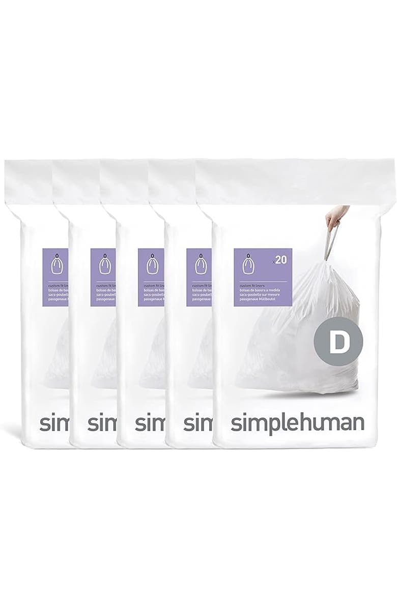 simplehuman Code D Custom Fit Liners with Quick Dispense Packs, Main, color, 100 Liners
