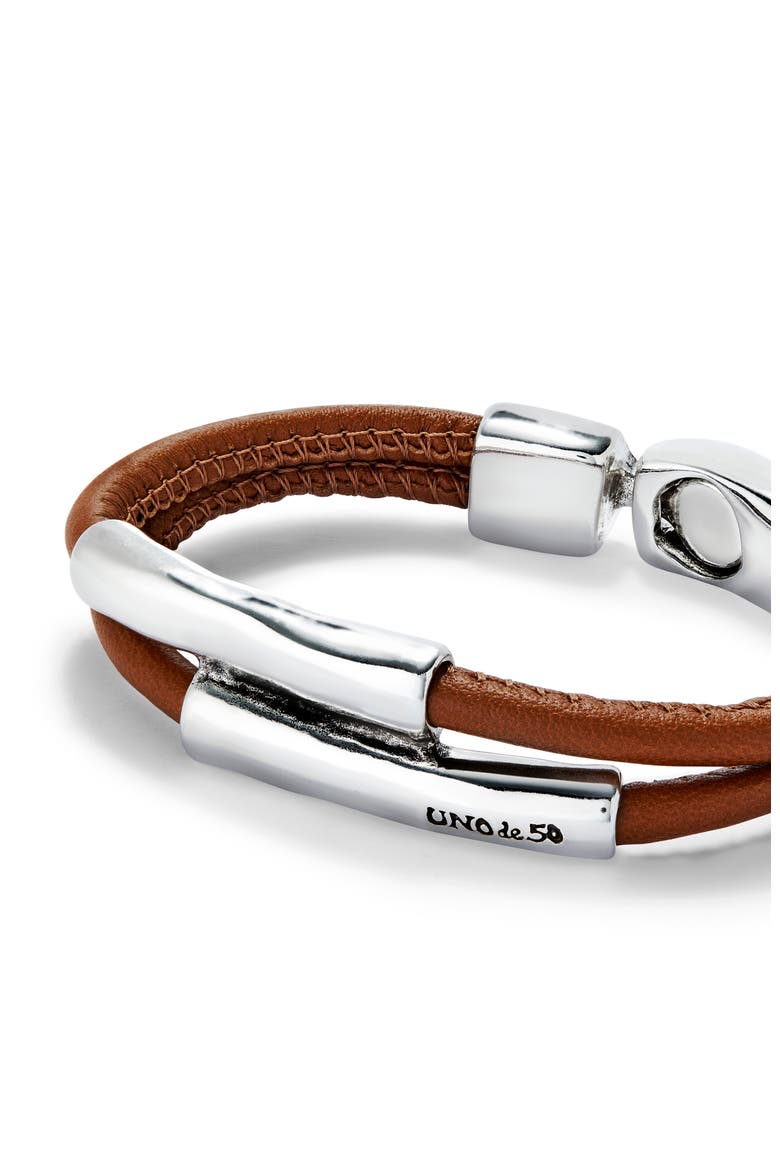 Camel Leather Bracelet with Silver Details, Alternate, color, Silver