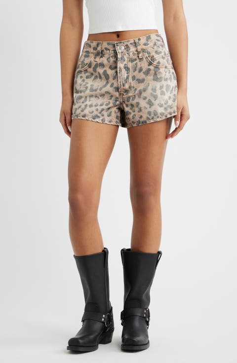 Now or Never Leopard Print Denim Shorts