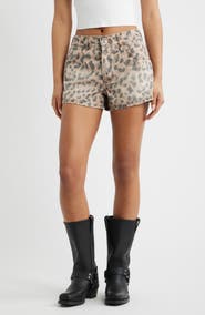 Free People Now or Never Leopard Print Denim Shorts