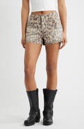 Free People Now or Never Leopard Print Denim Shorts