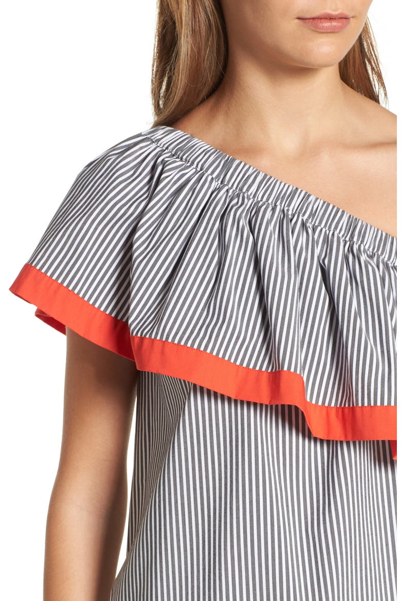 Ruffle One-Shoulder Blouse, Alternate, color, RICH BLACK