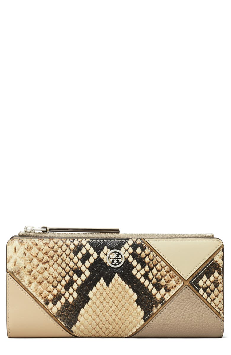 Tory Burch Robinson Slim Snake Embossed Leather Bifold Wallet, Main, color, 