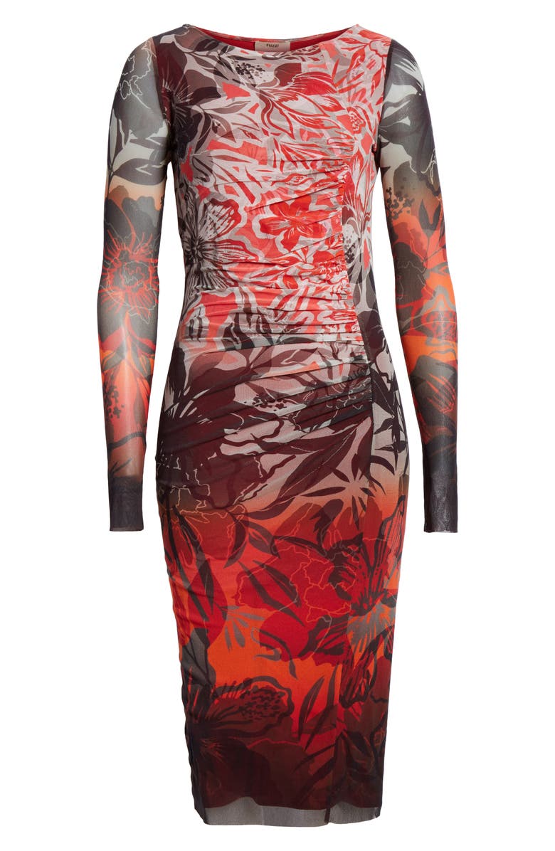 Fuzzi Dégradé Floral Long Sleeve Ruched Dress, Alternate, color, 
