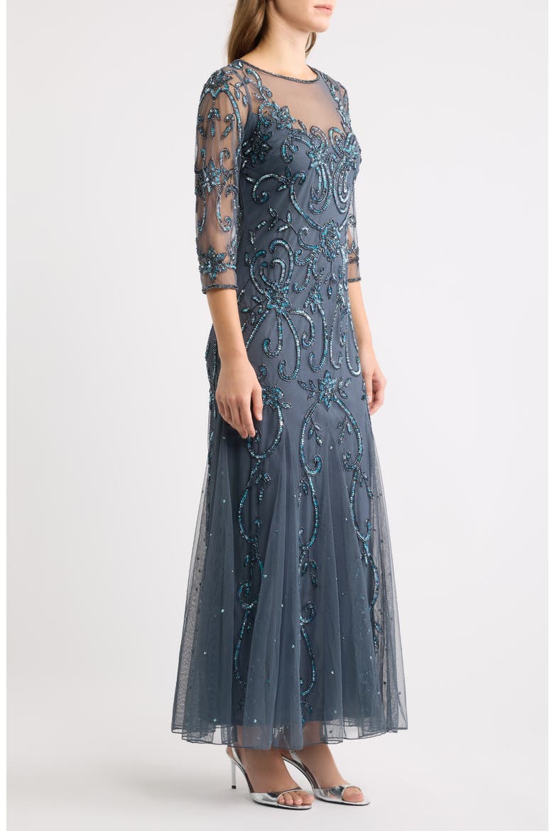 Beaded Illusion Neck Gown, Alternate, color, SOFT GREY