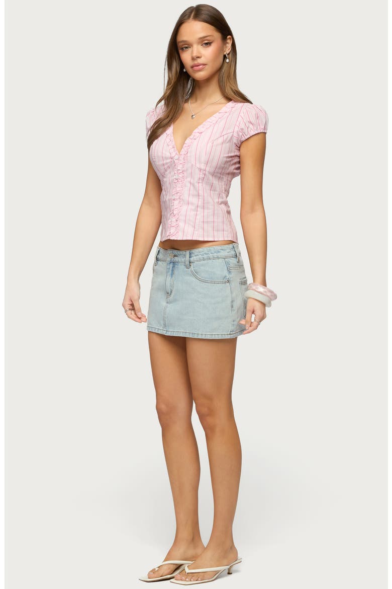 Georgia Ruffle Stripe Cotton Button-Up Shirt, Alternate, color, PINK
