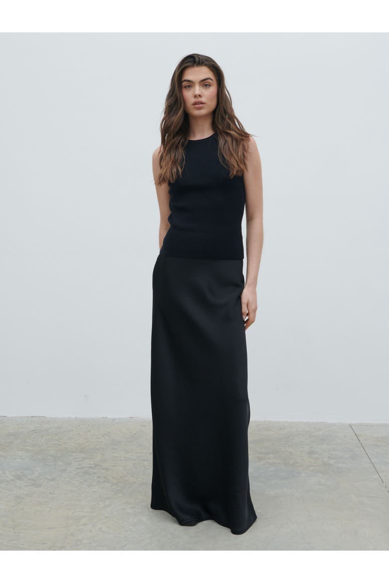 Breya Satin Maxi Skirt, Alternate, color, Black