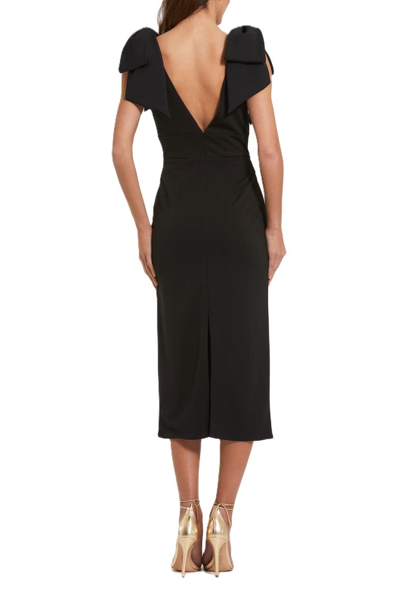 Statement Bow Shoulder Crepe Midi Dress, Alternate, color, Black