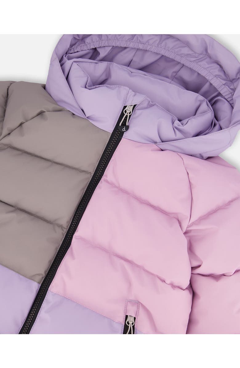 Deux par Deux Girl Colorblocked Puffy Winter Coat, Alternate, color, Purple Gray