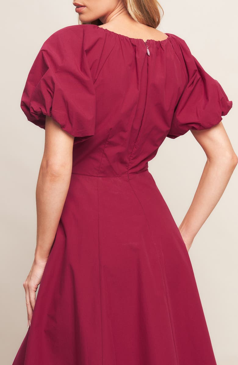 FLYING TOMATO Puff Sleeve A-Line Cotton Maxi Dress, Alternate, color, Burgundy