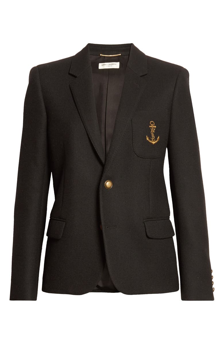 Saint Laurent Embroidered YSL Anchor Wool Blazer, Alternate, color,