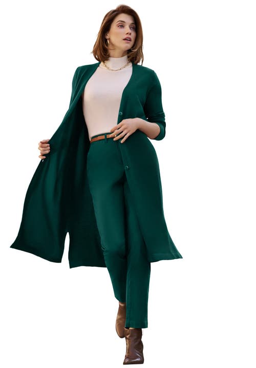 Jessica London Fine Gauge Duster Cardigan In Green