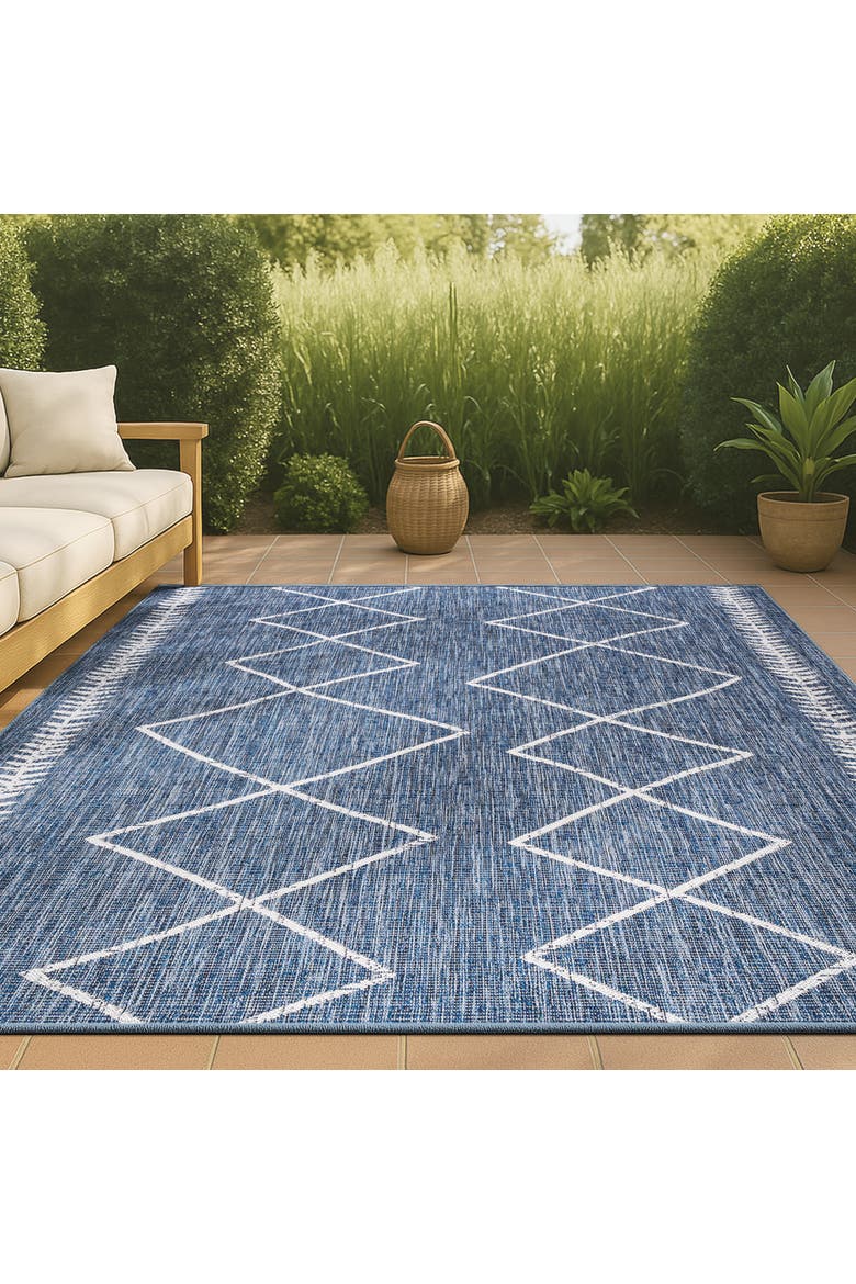 Derya  Diamond Trellis Indoor/Outdoor Area Rug, Alternate, color, Blue/Ivory